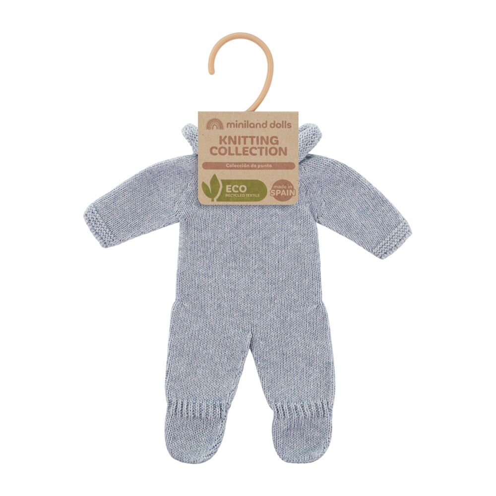 Newborn Doll Knitted Pajamas | Gray Romper | 8 1/4"