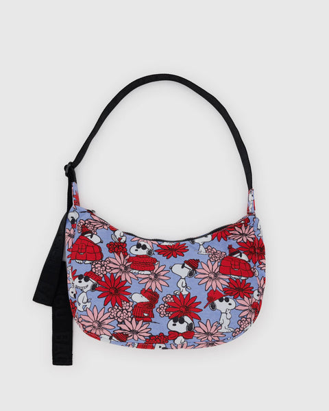 Medium Nylon Crescent Bag | Floral Snoopy