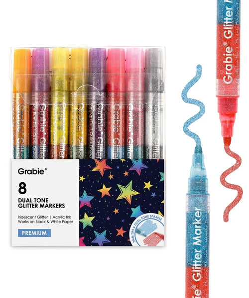 Dual Tone Iridescent Glitter Acrylic Paint Marker Set Of 8