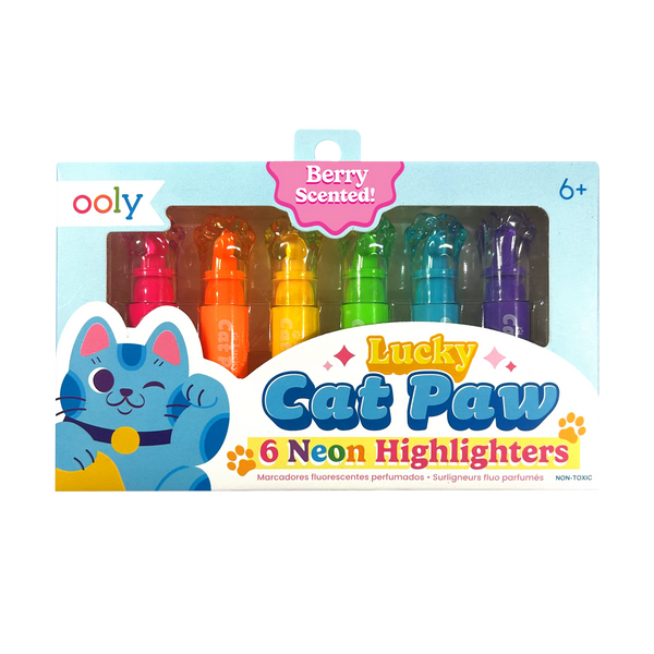 Lucky Cat Paw Scented Neon Highlighters - Set of 6