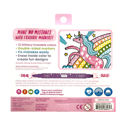 Make No Mistake! Sparkle Glittery Erasable Markers - Set of 12