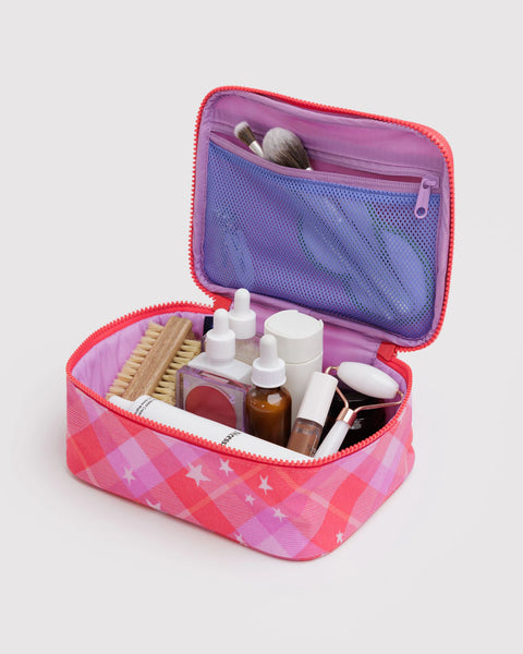 Cosmetic Case | Small, Pink Star Plaid