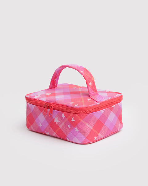 Cosmetic Case | Small, Pink Star Plaid
