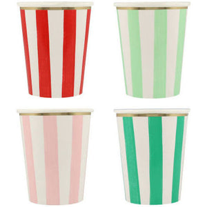 Red, Pink & Green Striped Cups