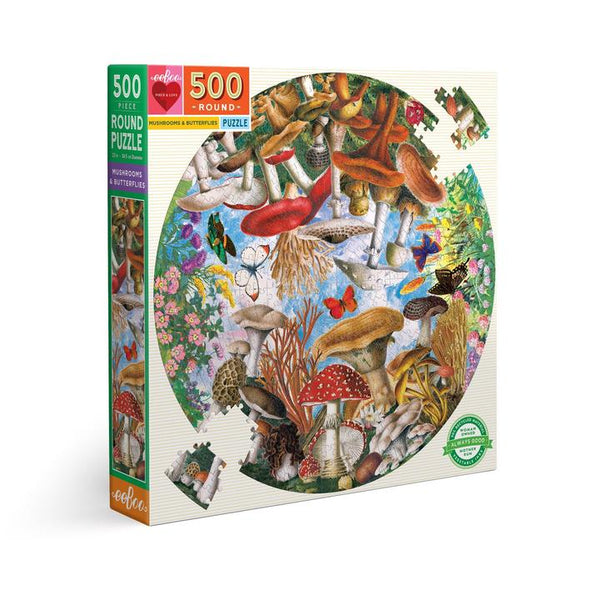 Mushrooms & Butterflies Round Puzzle | 500 Pieces
